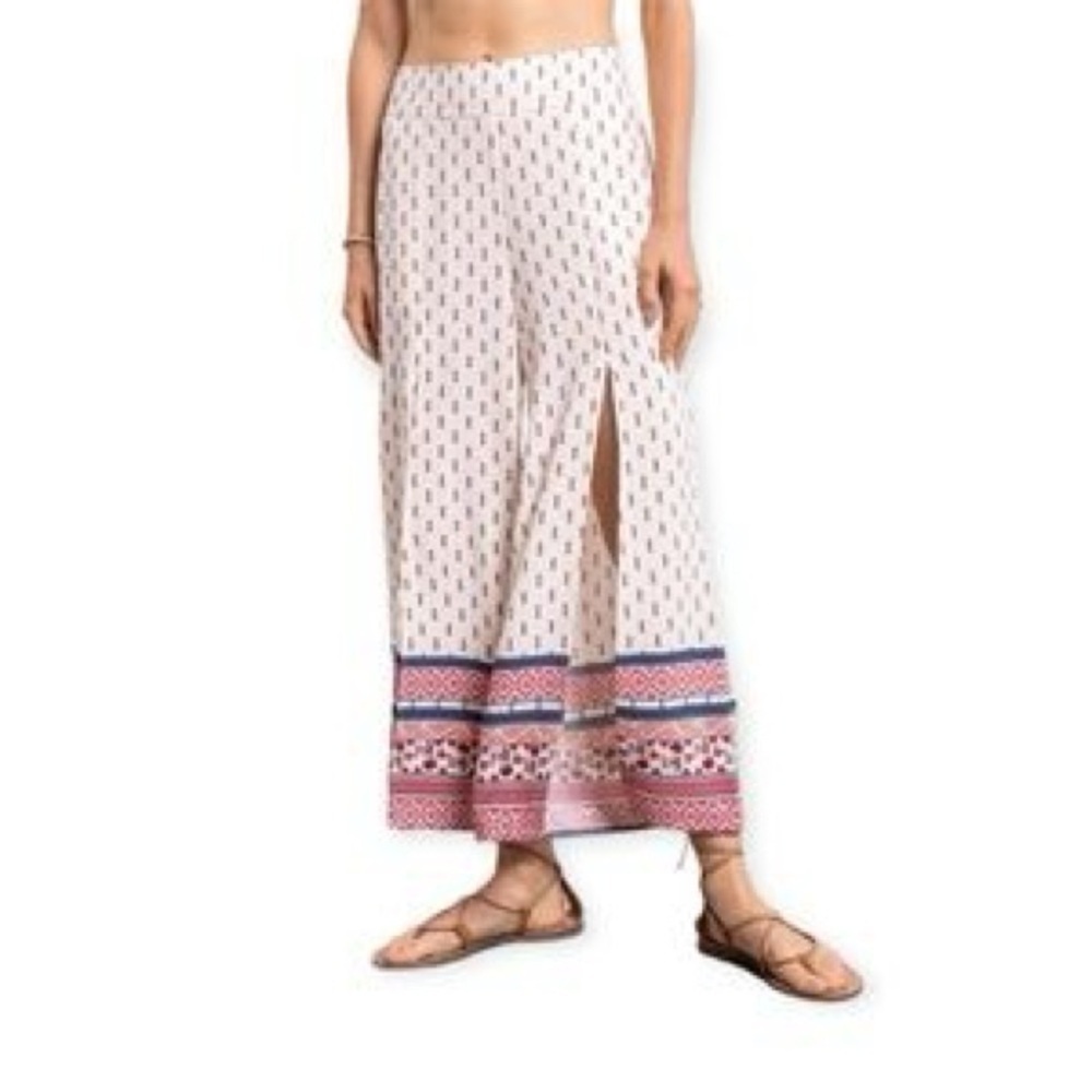 Patterned Wide-Leg Pants - Cream and Pink